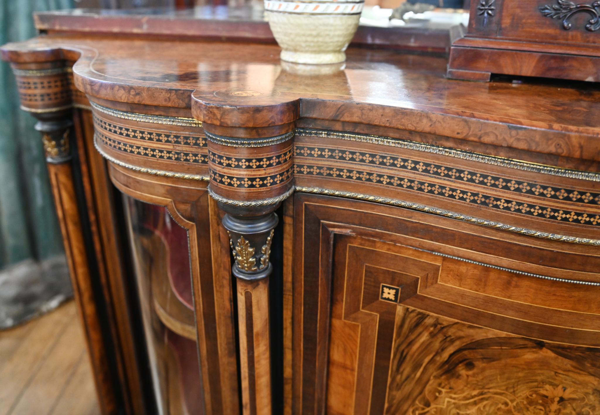 Mid-19th Century Victorian Credenza Sideboard Walnut Marquetry Inlay 1860 For Sale
