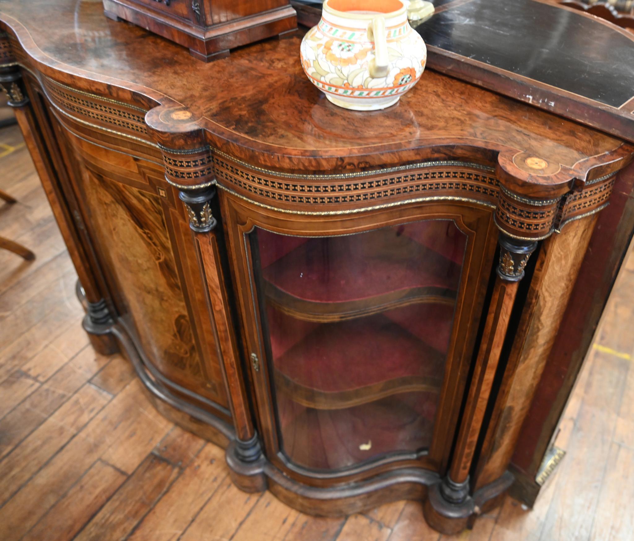 Victorian Credenza Sideboard Walnut Marquetry Inlay 1860 For Sale 2