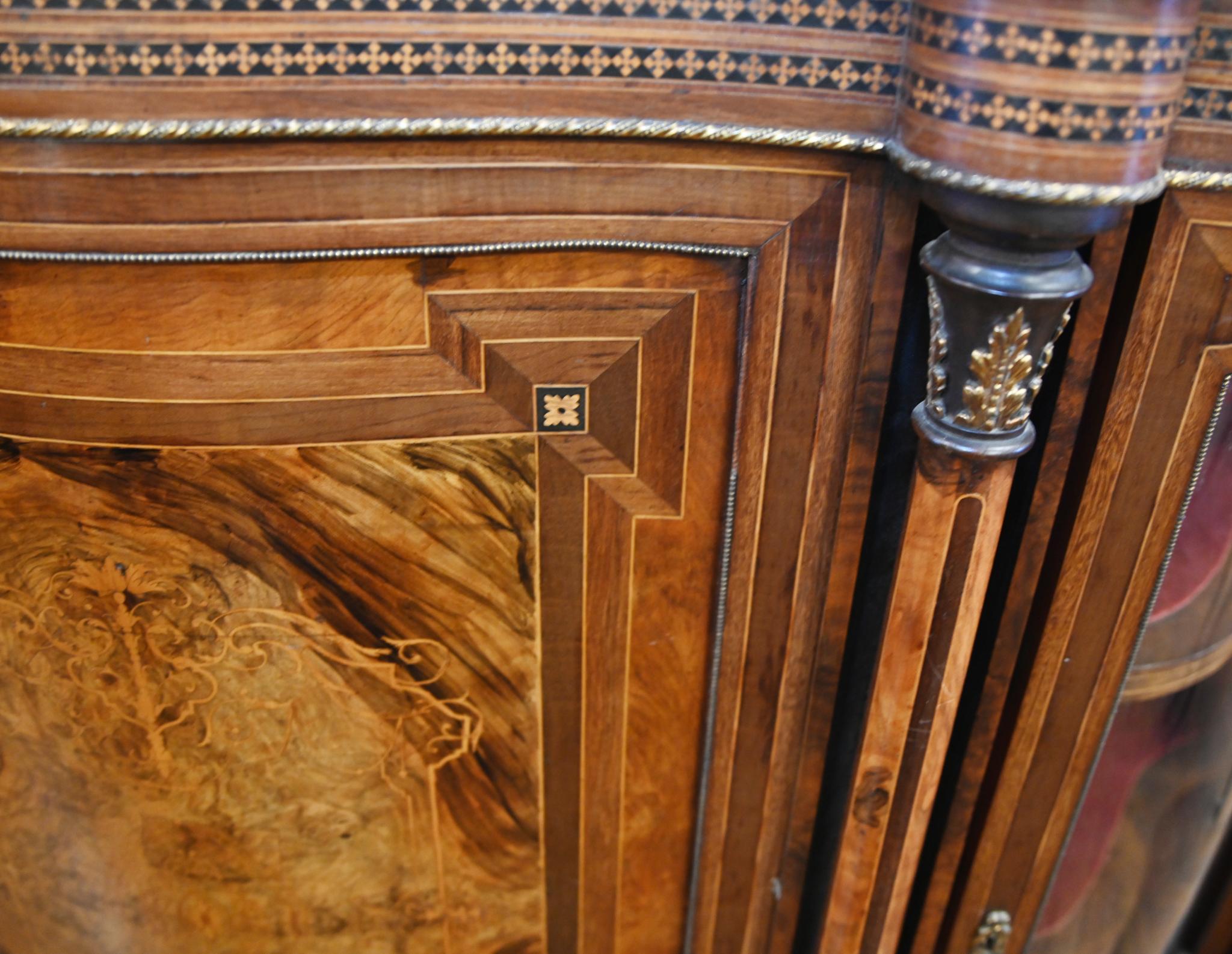 Victorian Credenza Sideboard Walnut Marquetry Inlay 1860 For Sale 3