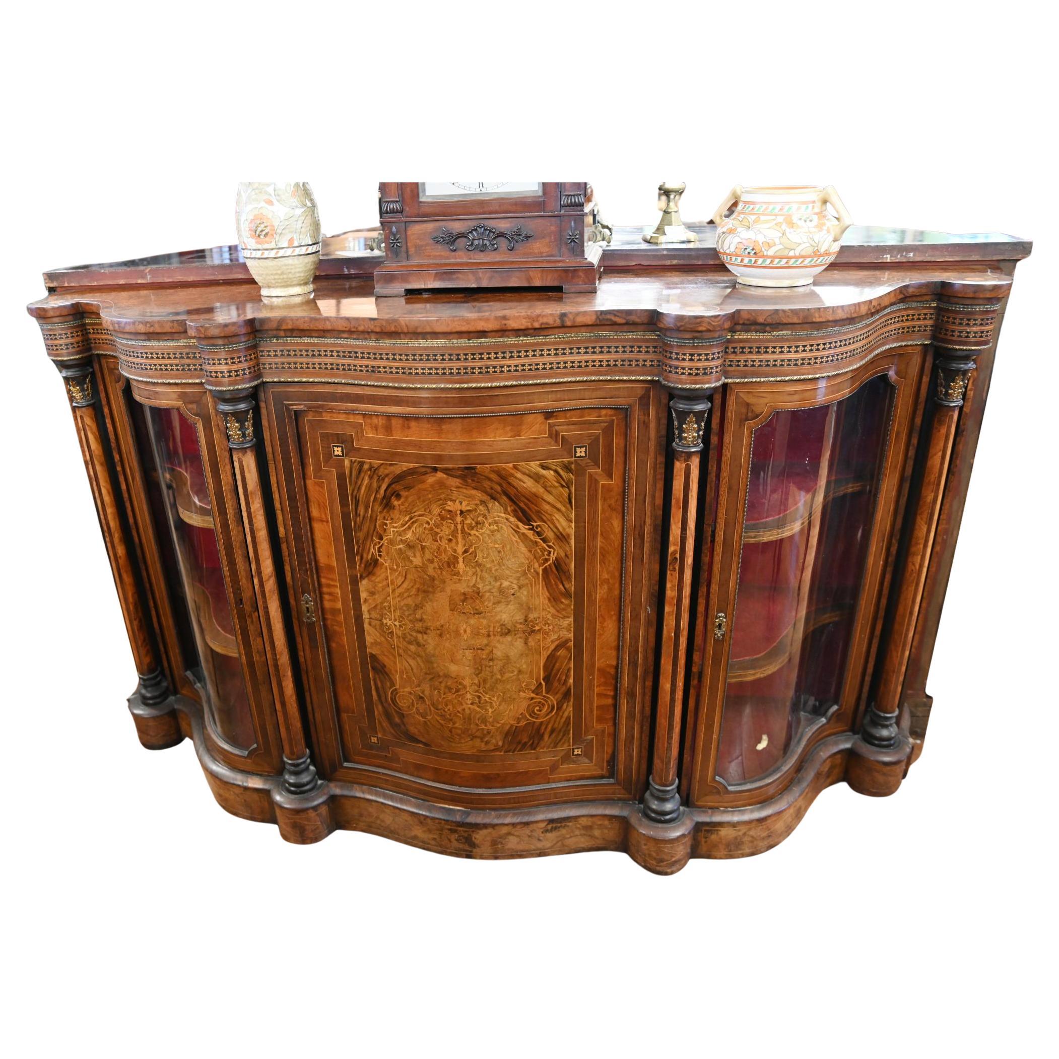 Credenza Victoriana Aparador Marquetería Nogal Incrustación 1860