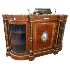 Victorian Credenza Walnut Cabinet Sevres Plaques 1860