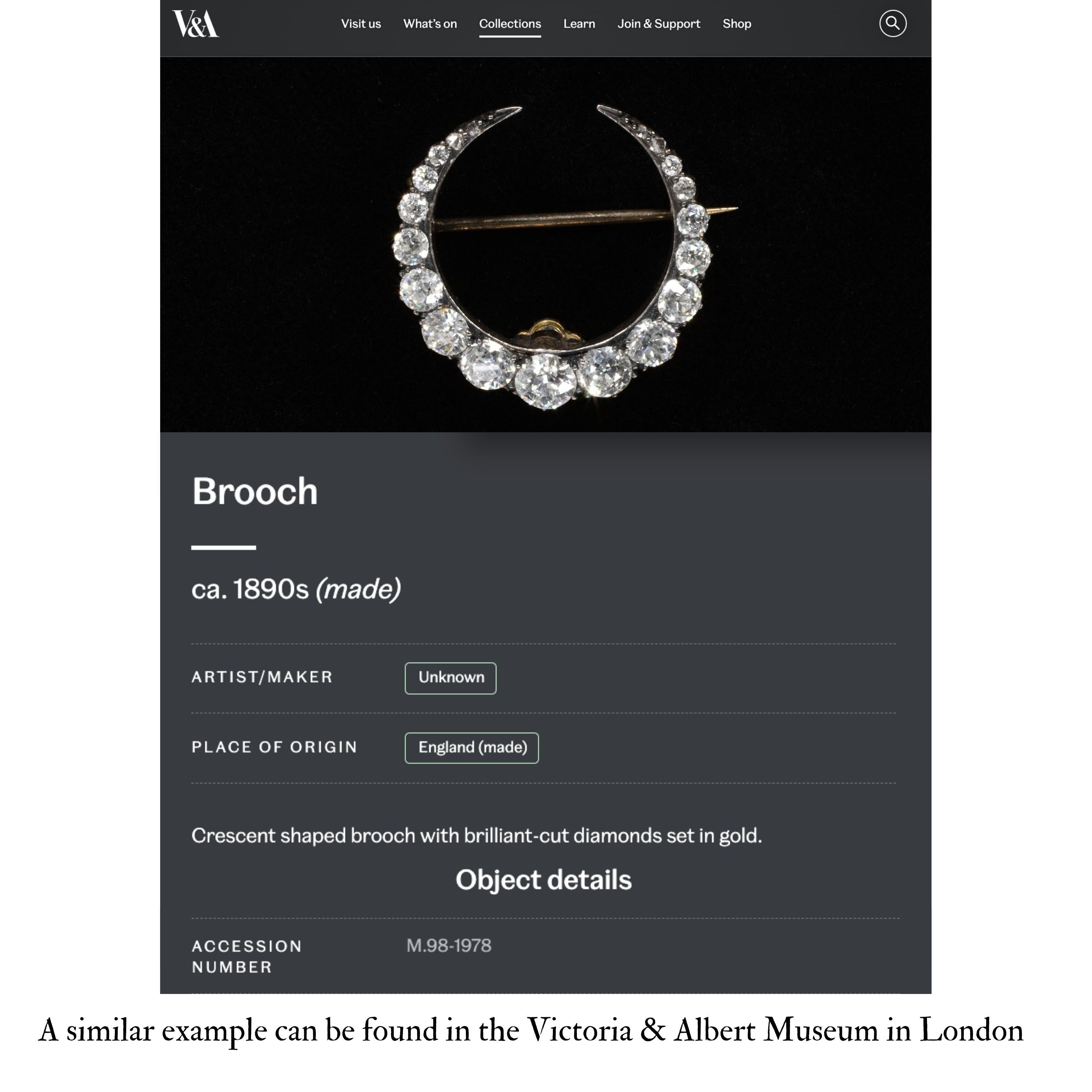 Victorian Crescent Moon Brooch For Sale 7