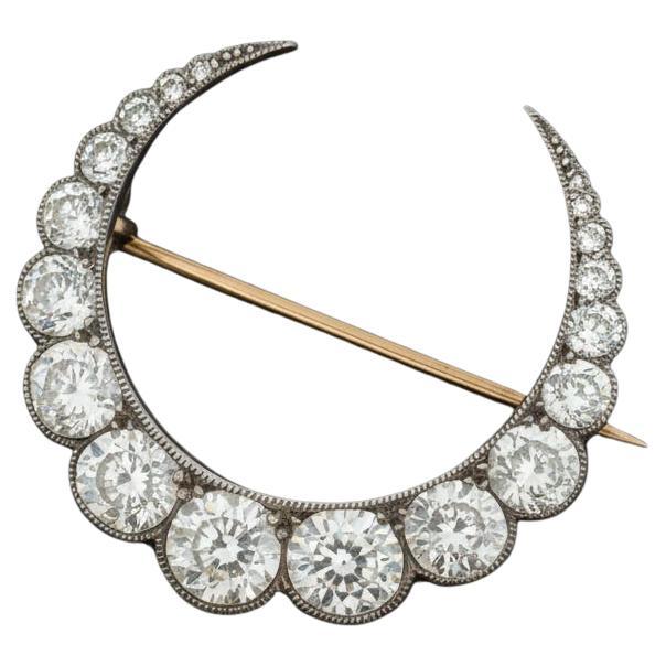 Broche Victorienne Croissant de Lune Diamant Platine/Or jaune 18K