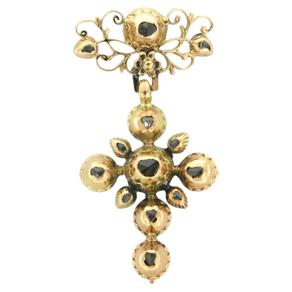 Victorian Cross Pendant with diamonds 14k gold