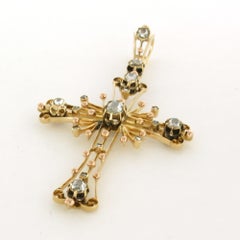 VICTORIAN cross pendant with rose cut diamonds up to 0.50ct 14k gold