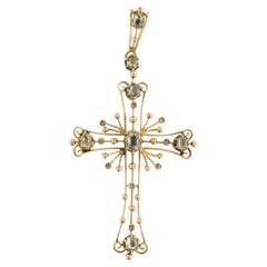 VICTORIAN cross pendant with rose cut diamonds up to 0.50ct 14k gold