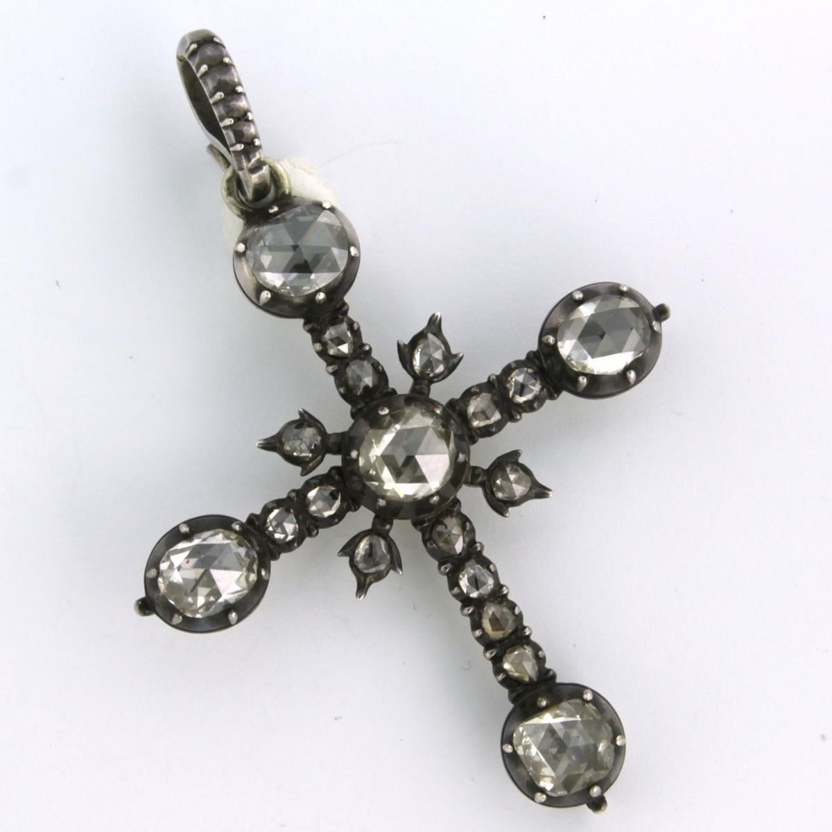 De las mujeres Colgante Cruz Victoriana con diamantes talla rosa hasta 6,00 ct plata en venta
