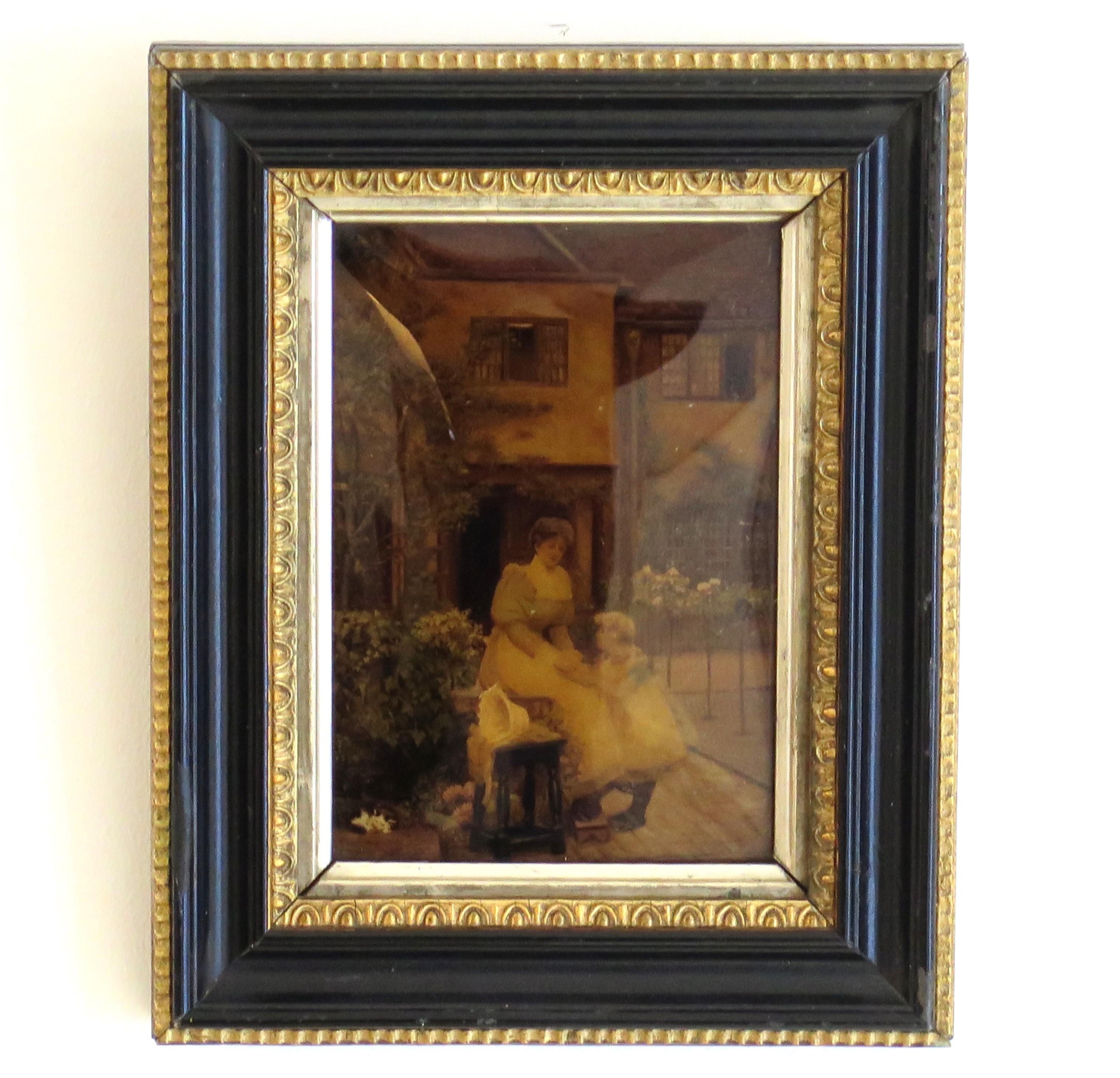 Victorian Crystoleum Picture of Mother and Child in Original Frame, circa 1890 For Sale 4