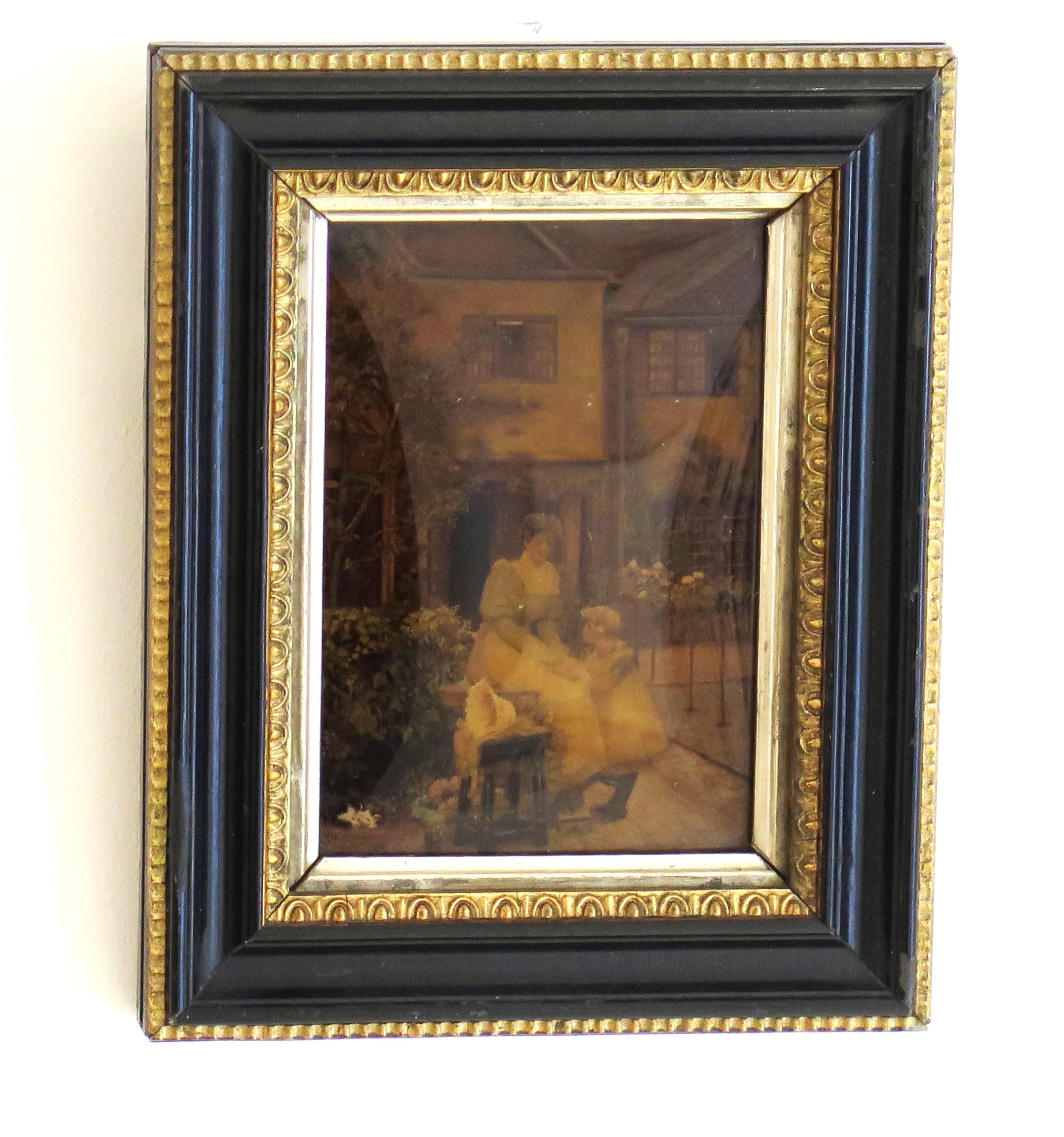 Cuadro victoriano de crisóleo de madre e hijo en marco original, hacia 1890 en venta 3