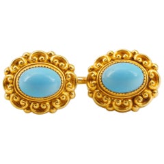 Antique Victorian Turquoise Cufflinks in Gold