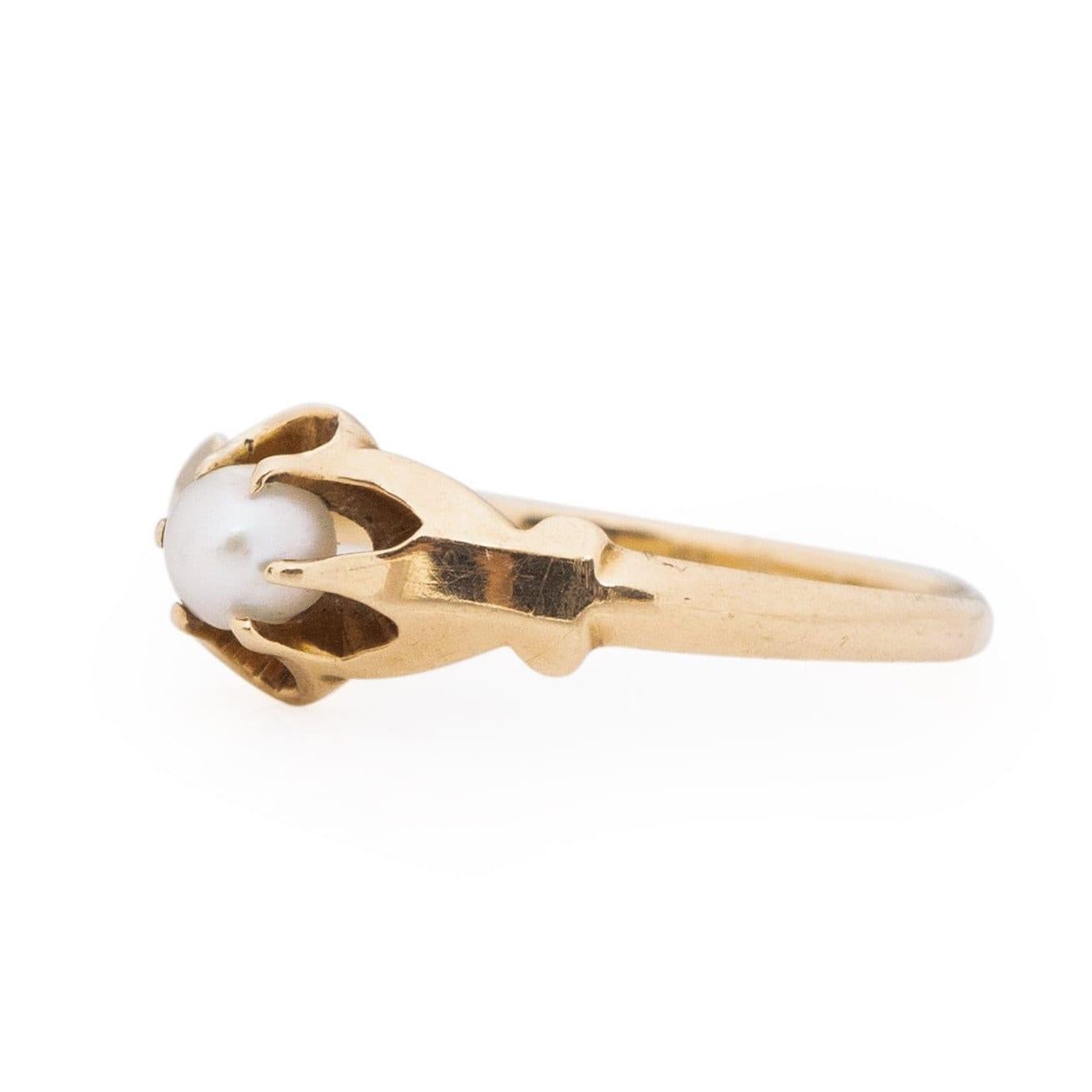 Victorian Cultured Pearl 14K Yellow Gold Belcher Solitaire In Good Condition For Sale In Addison, TX