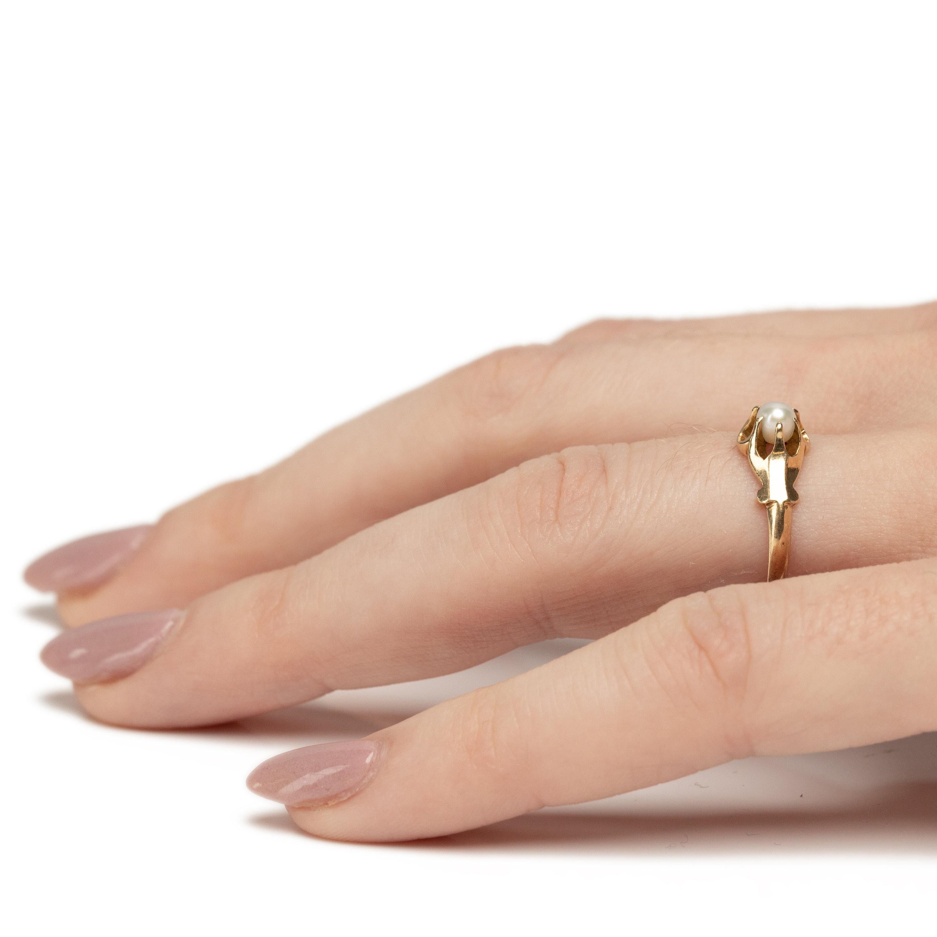 Solitaire Belcher en or jaune 14K avec perles de culture de style victorien en vente 2