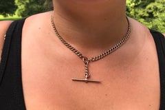 Victorian Curb Link 9K Albert Chain W T Bar, 16.5"