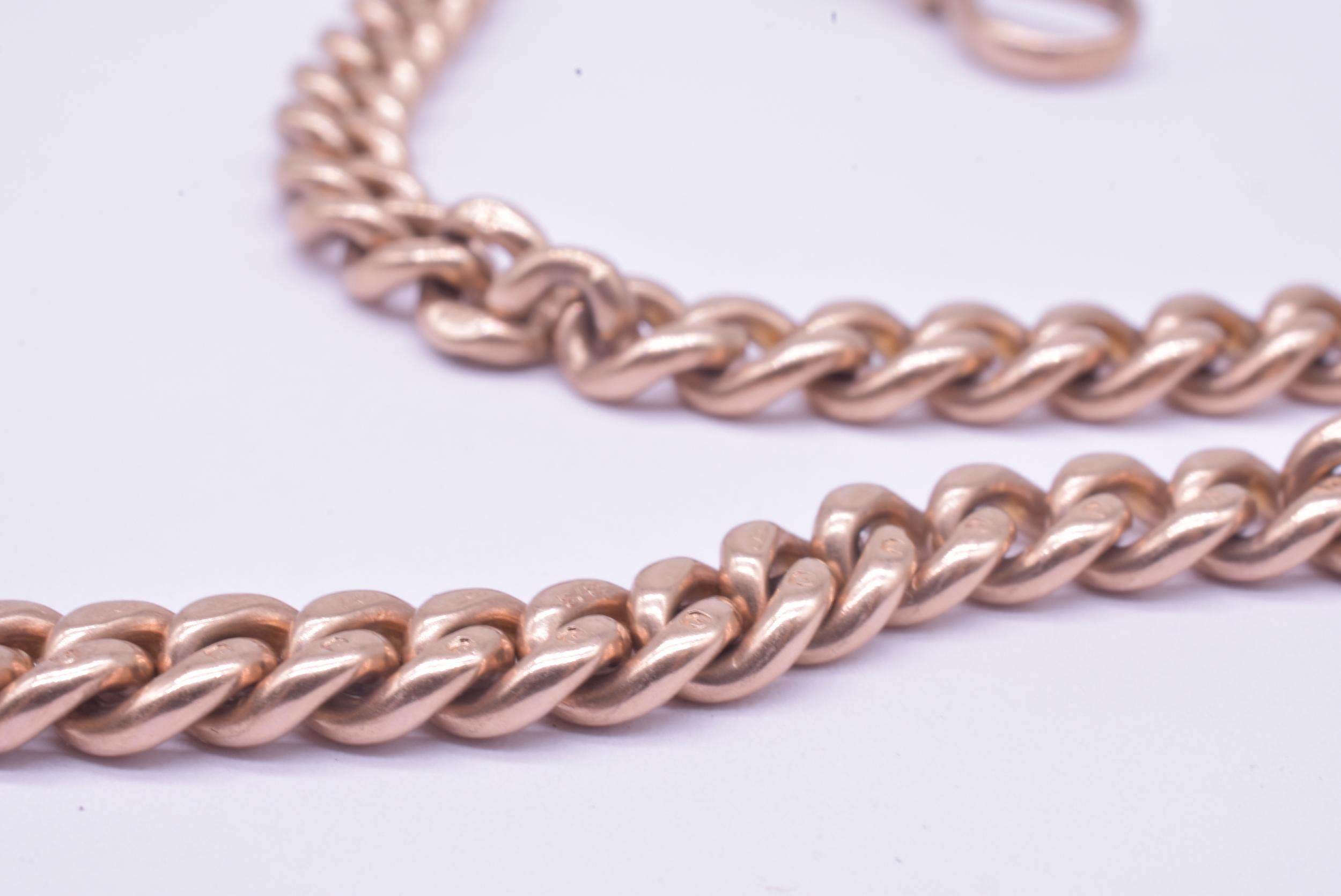 Women's or Men's Victorian Curb Link 9K Albert Chain W T Bar, 16.5