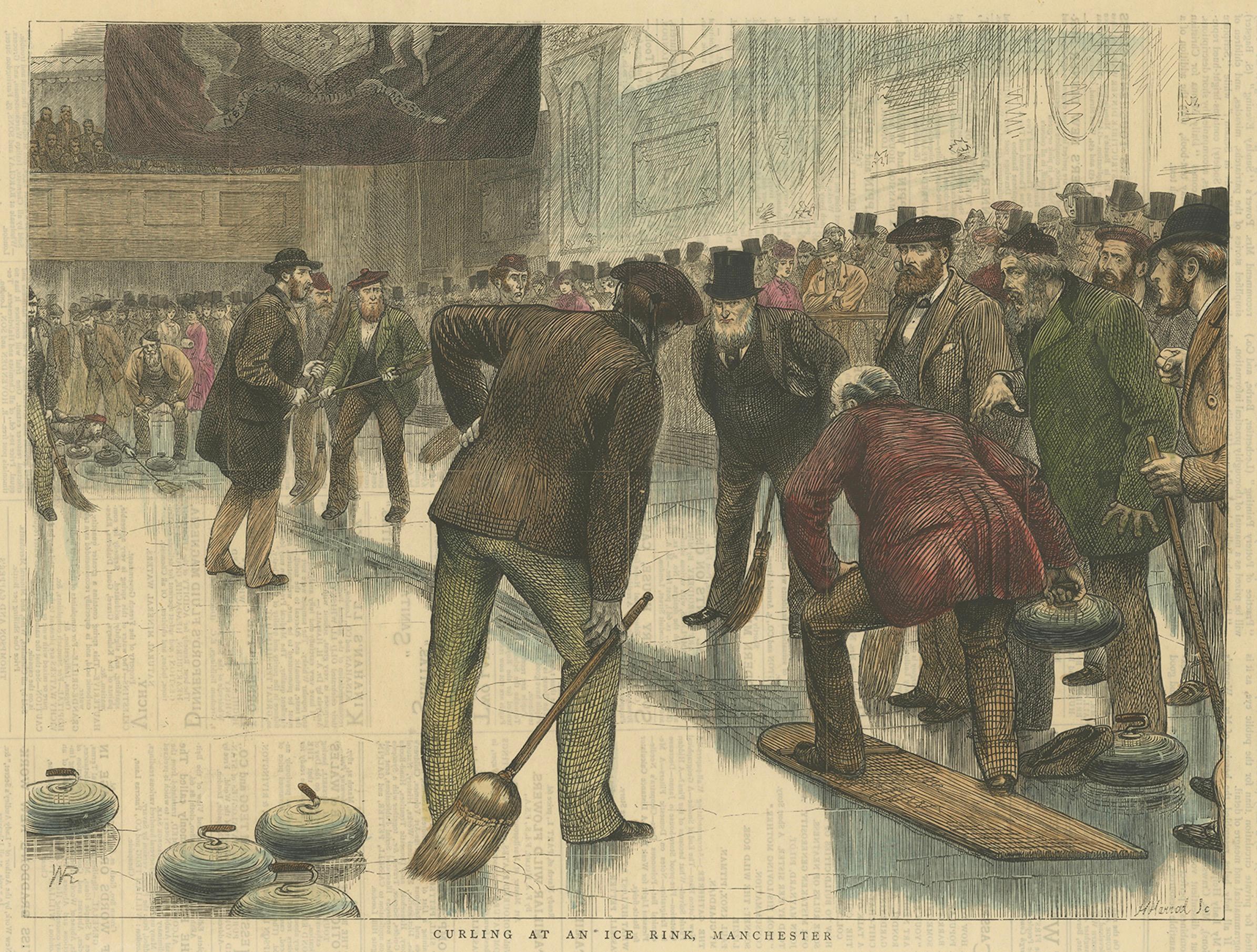 Victorian Curling Match: A Glimpse of Manchester's Ice Rink in 1877 In Good Condition For Sale In Langweer, NL