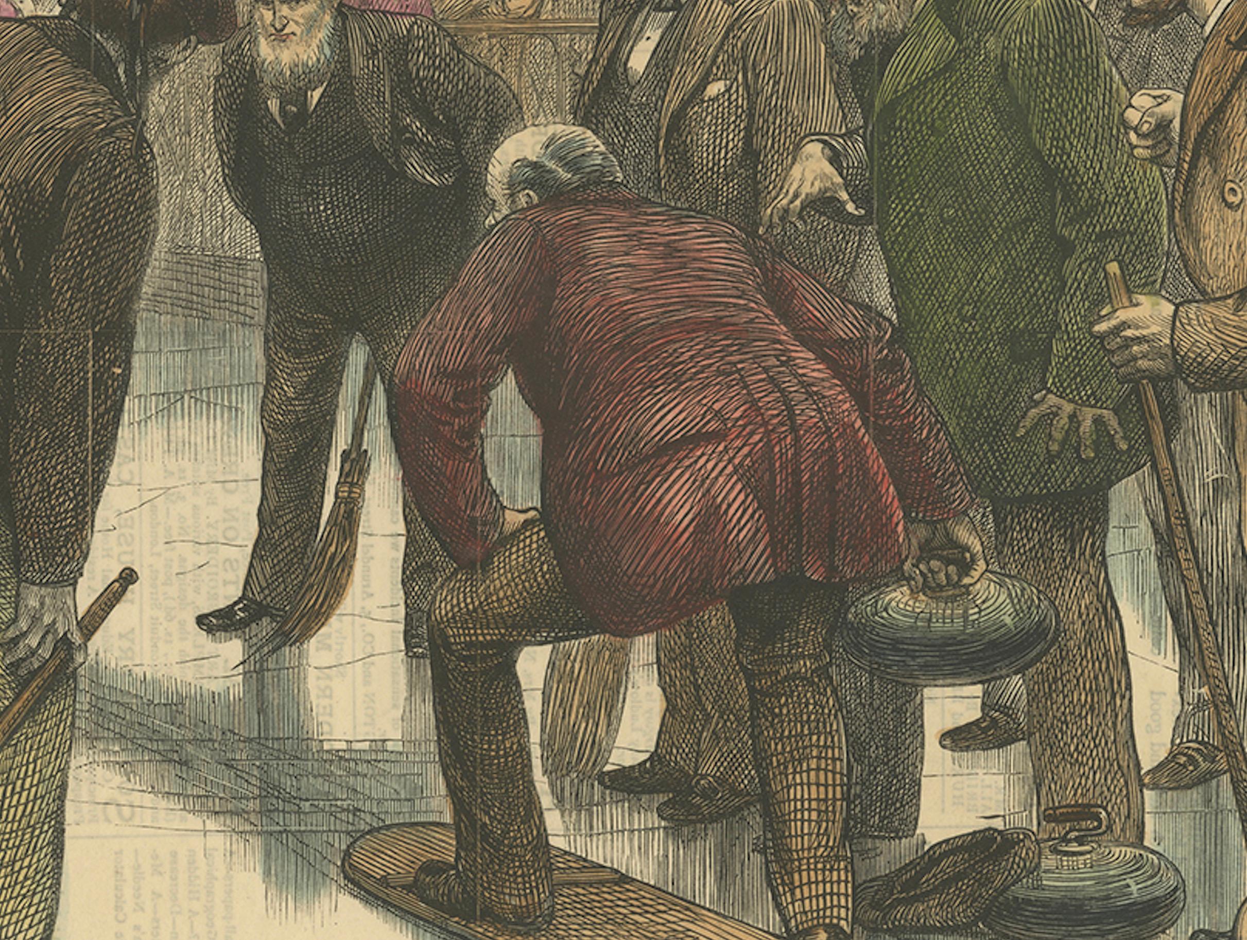 Paper Victorian Curling Match: A Glimpse of Manchester's Ice Rink in 1877 For Sale