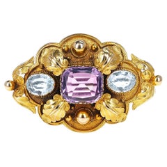 Antique Victorian Cushion Amethyst and Oval Topaz Brooch, 18k