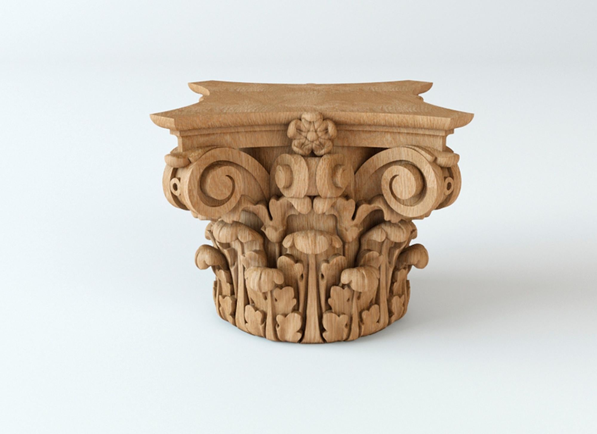 High quality decorative carve wood capital. Support for columns, pillars. Unpainted.

>> SKU: KL-038

>> Dimensions (A x B x C x f):

1) 4.49