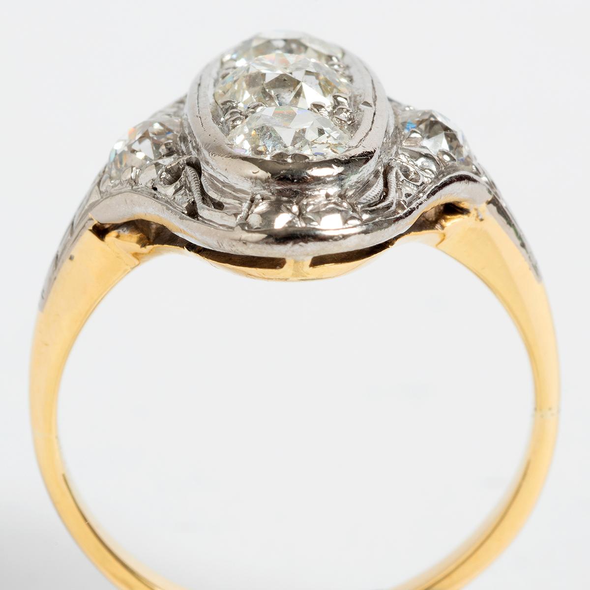 Mixed Cut Victorian Cut Diamond (est 1.00ct, surround est .36ct) Cluster Ring, H/si. 1890. For Sale