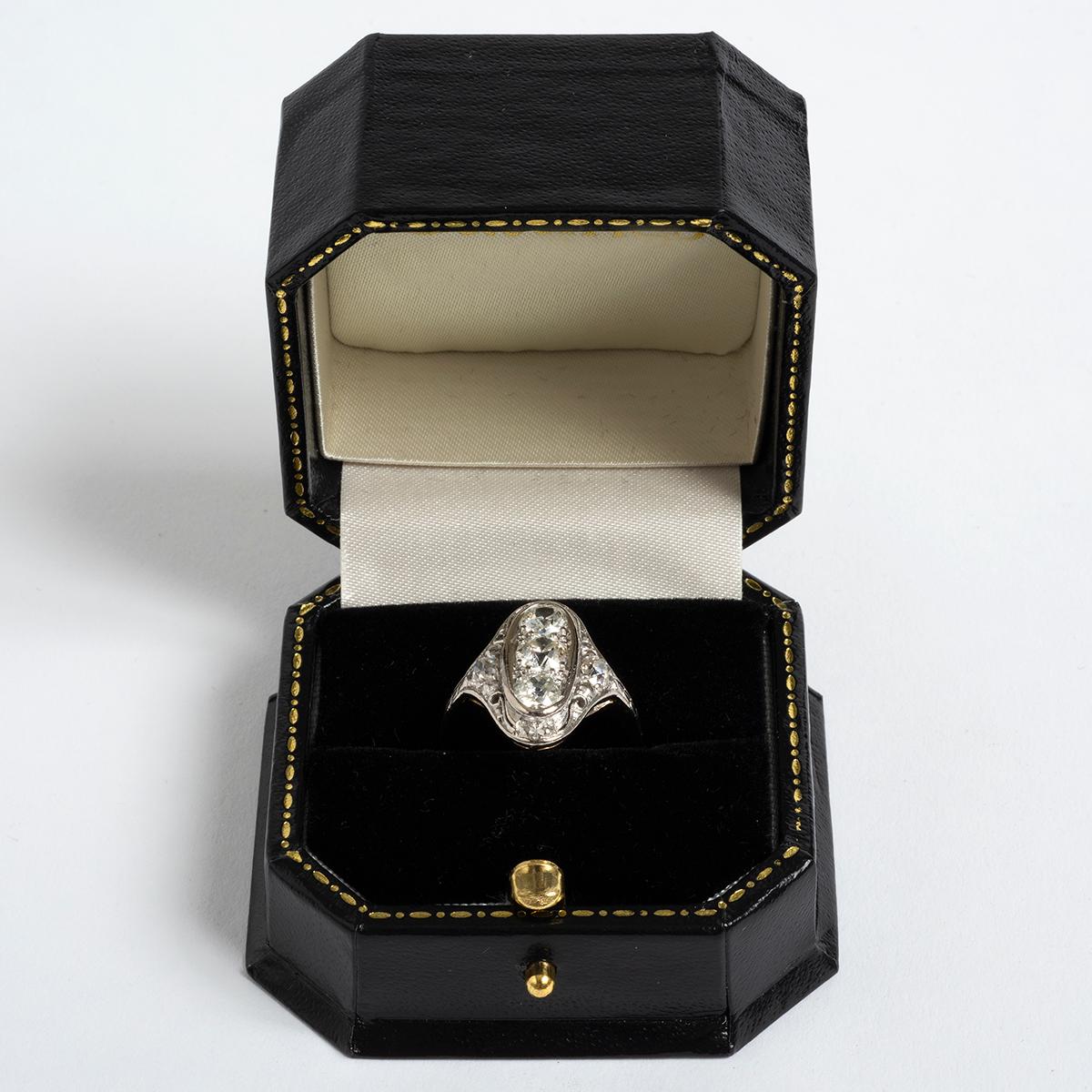 Women's or Men's Victorian Cut Diamond (est 1.00ct, surround est .36ct) Cluster Ring, H/si. 1890. For Sale