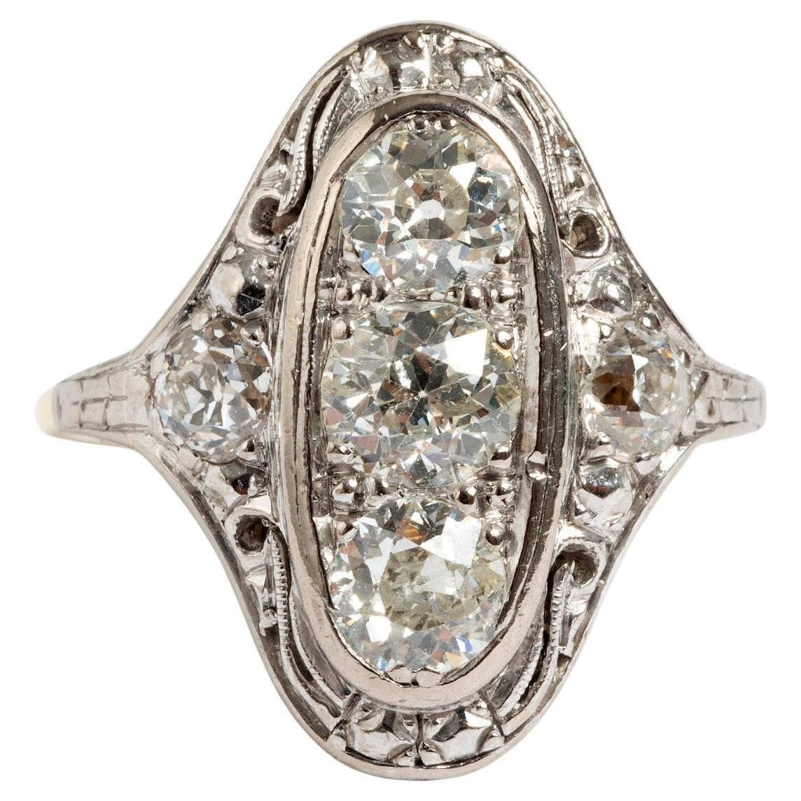 Victorian Cut Diamond (est 1.00ct, surround est .36ct) Cluster Ring, H/si. 1890. For Sale