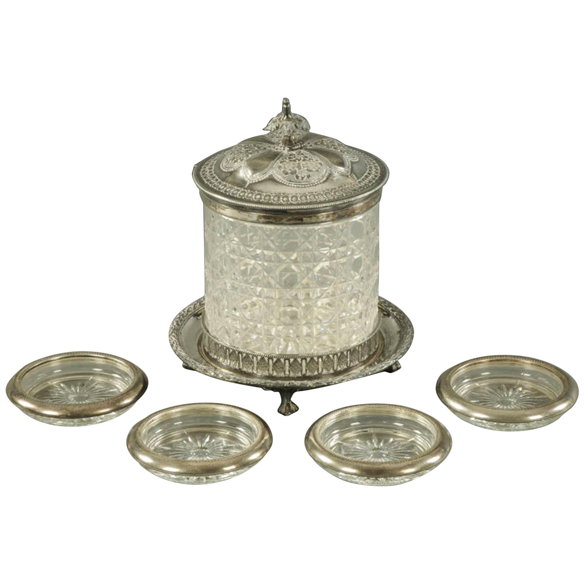 Victorian Cut Glass and Silver Plate Mounted Biscuit Barrel