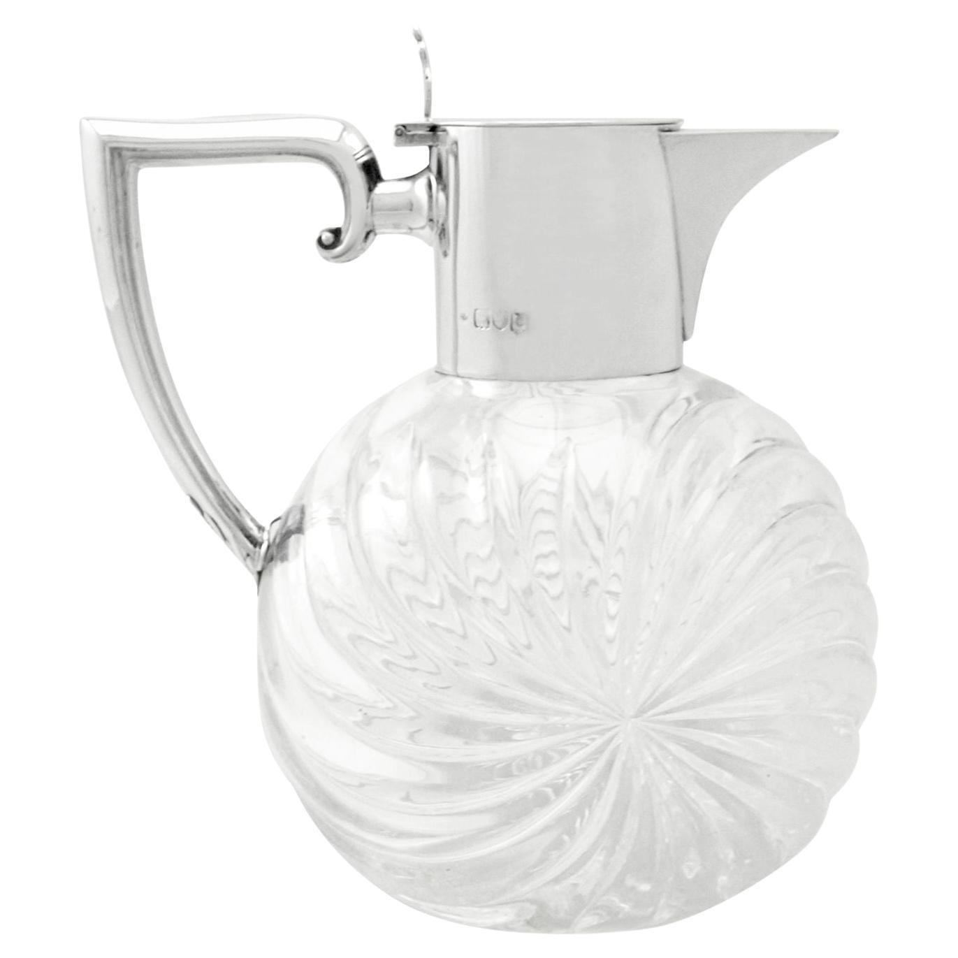 Pichet à claire-voie victorien en verre taillé et monté en argent sterling