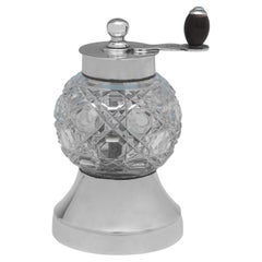 Victorian cut glass and sterling silver pepper grinder made in London in 1889