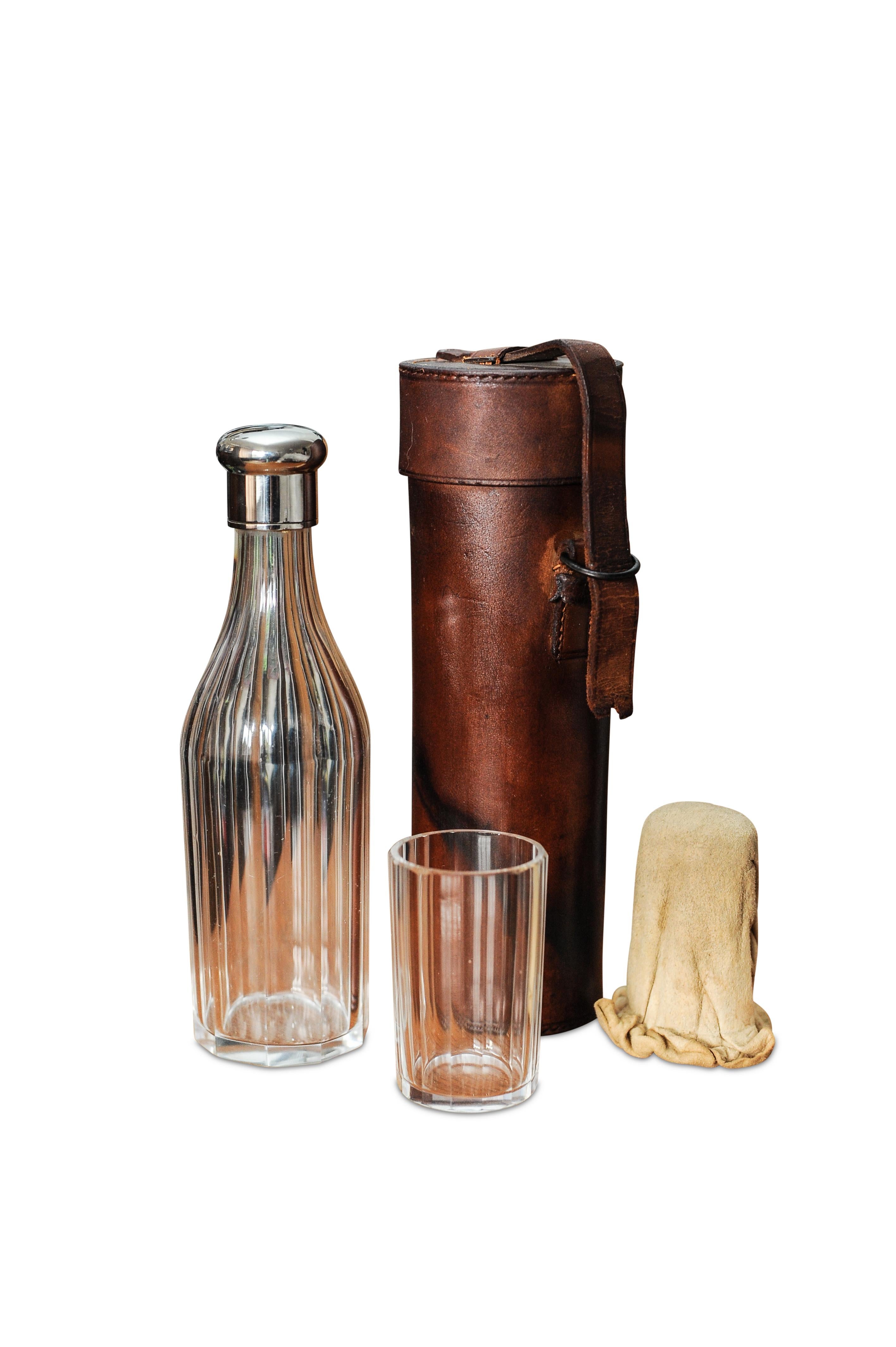 Hand-Crafted Victorian Cut Glass Hunting Flask, Of Faceted Cylindrical Form With Shot Glass. For Sale