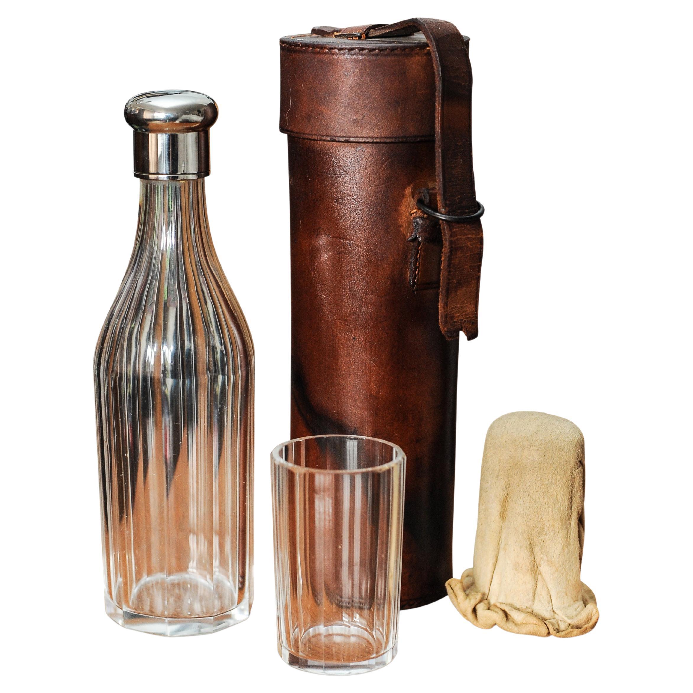 Victorian Cut Glass Hunting Flask, Of Faceted Cylindrical Form With Shot Glass.