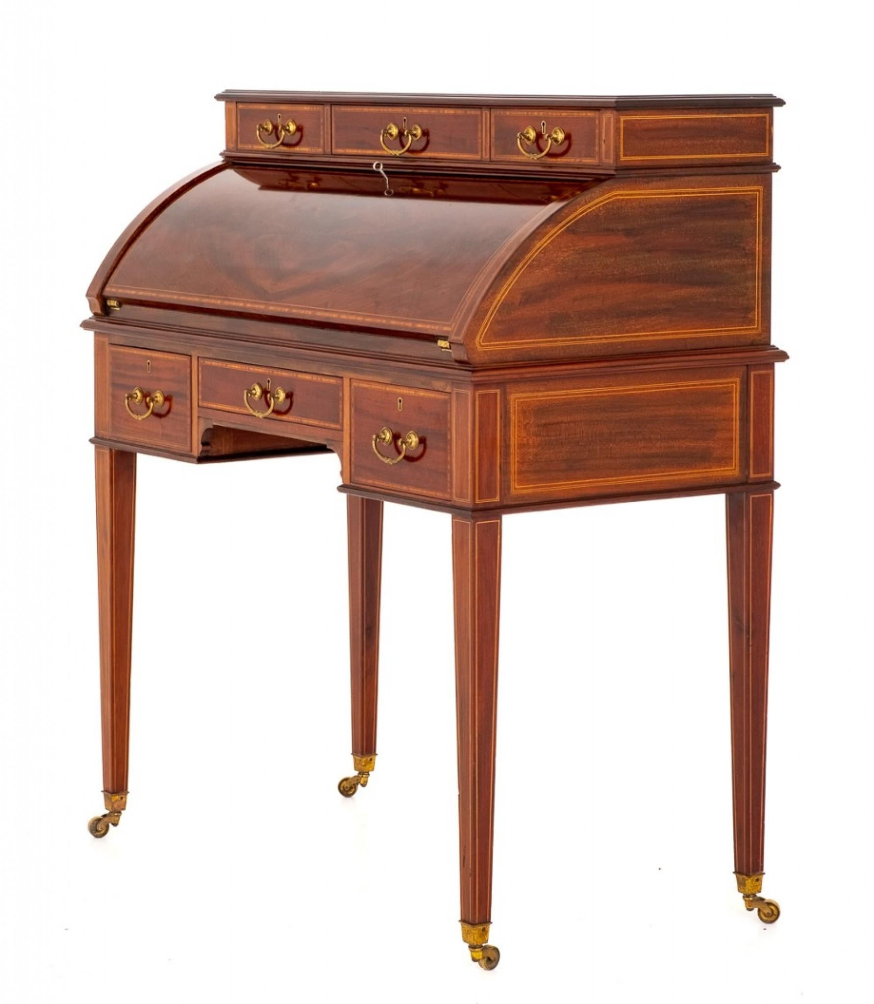 Victorian Cylinder Desk Sheraton Revival Mahogany, 1880 In Good Condition In Potters Bar, GB