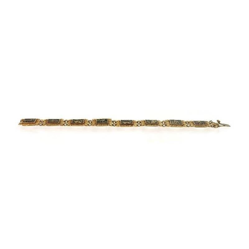 Victorian Damascene Shakudo Nature Miniatures 18 Karat Gold Link Bracelet For Sale 1