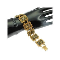 Victorian Damascene Shakudo Nature Miniatures 18 Karat Gold Link Bracelet