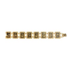 Victorian Damascene Shakudo Nature Miniatures 18 Karat Gold Link Bracelet