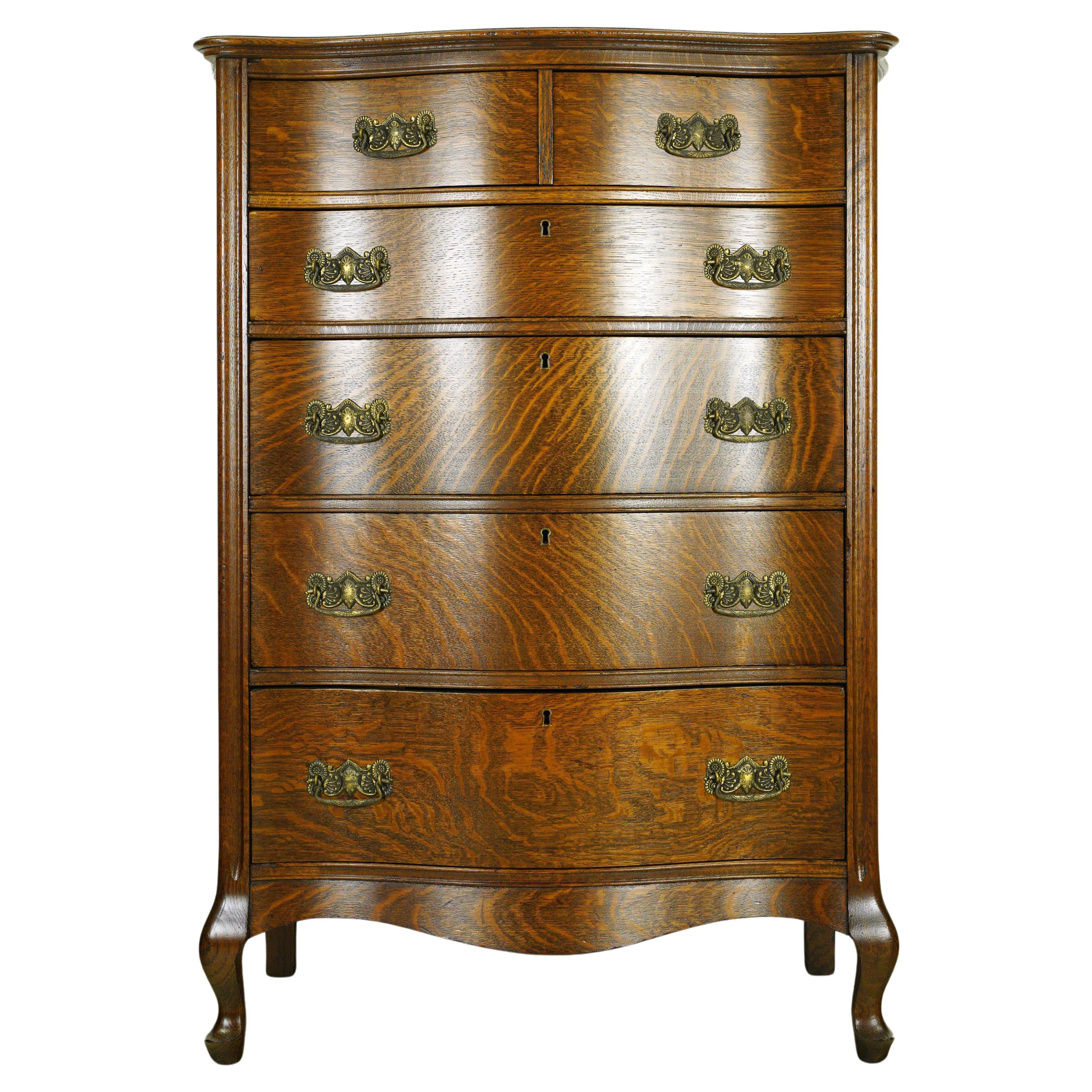 Antique Oak Dresser w 7 Dovetailed Drawers + Casters For Sale at 1stDibs