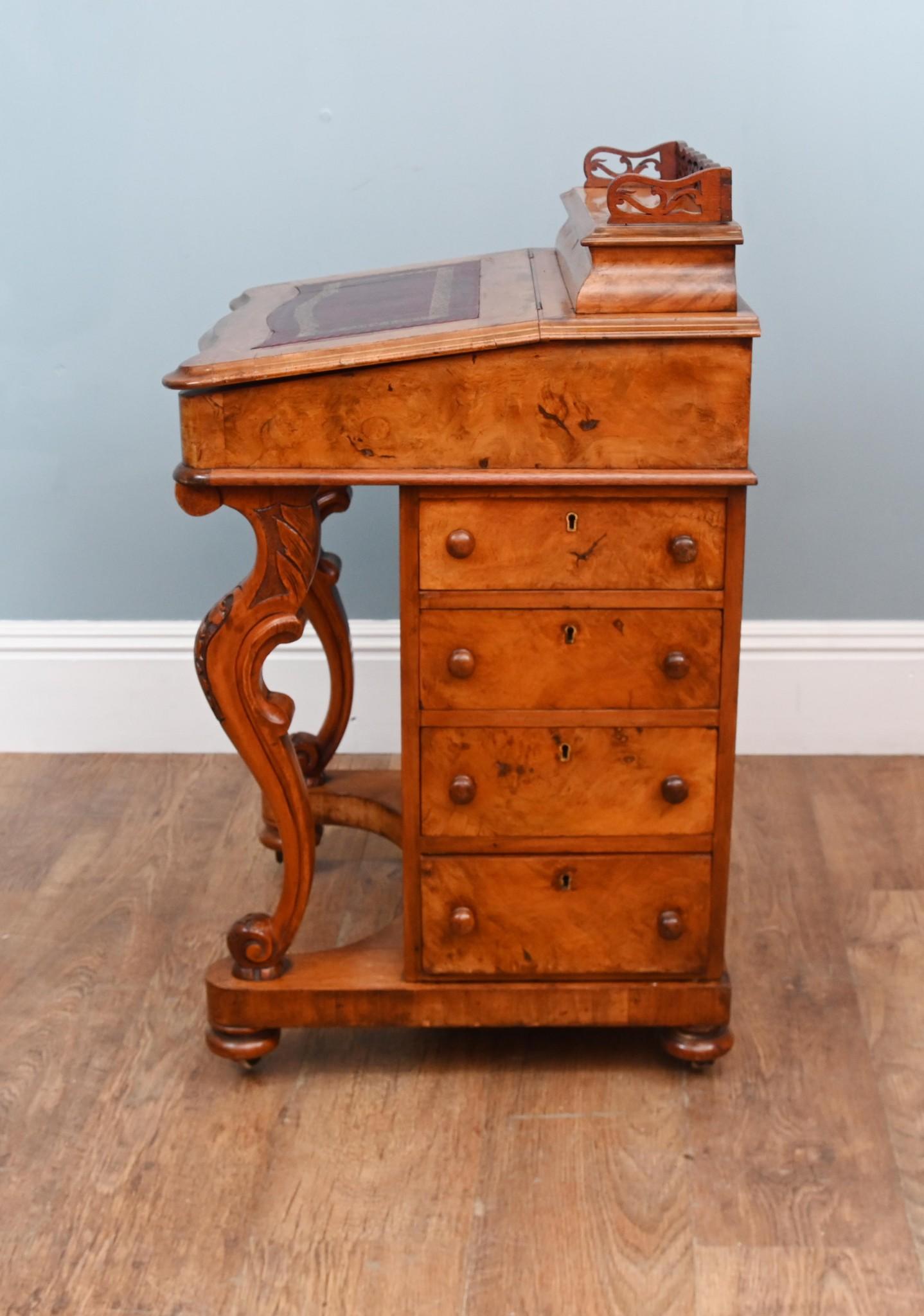 Victorian Davenport Desk Burr Walnut 1860 For Sale 2