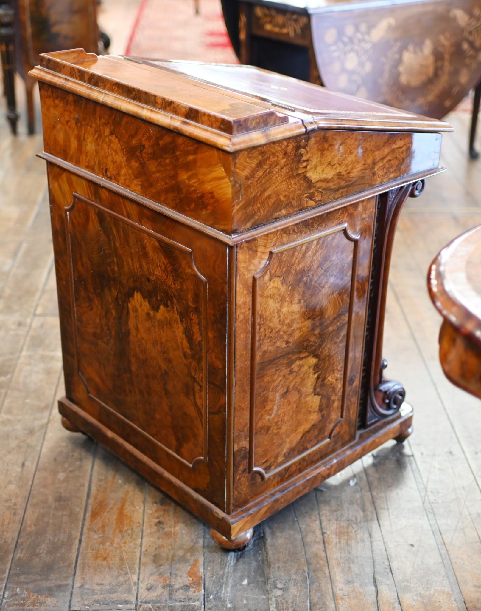 Victorian Davenport Desk Burr Walnut 1880 For Sale 1
