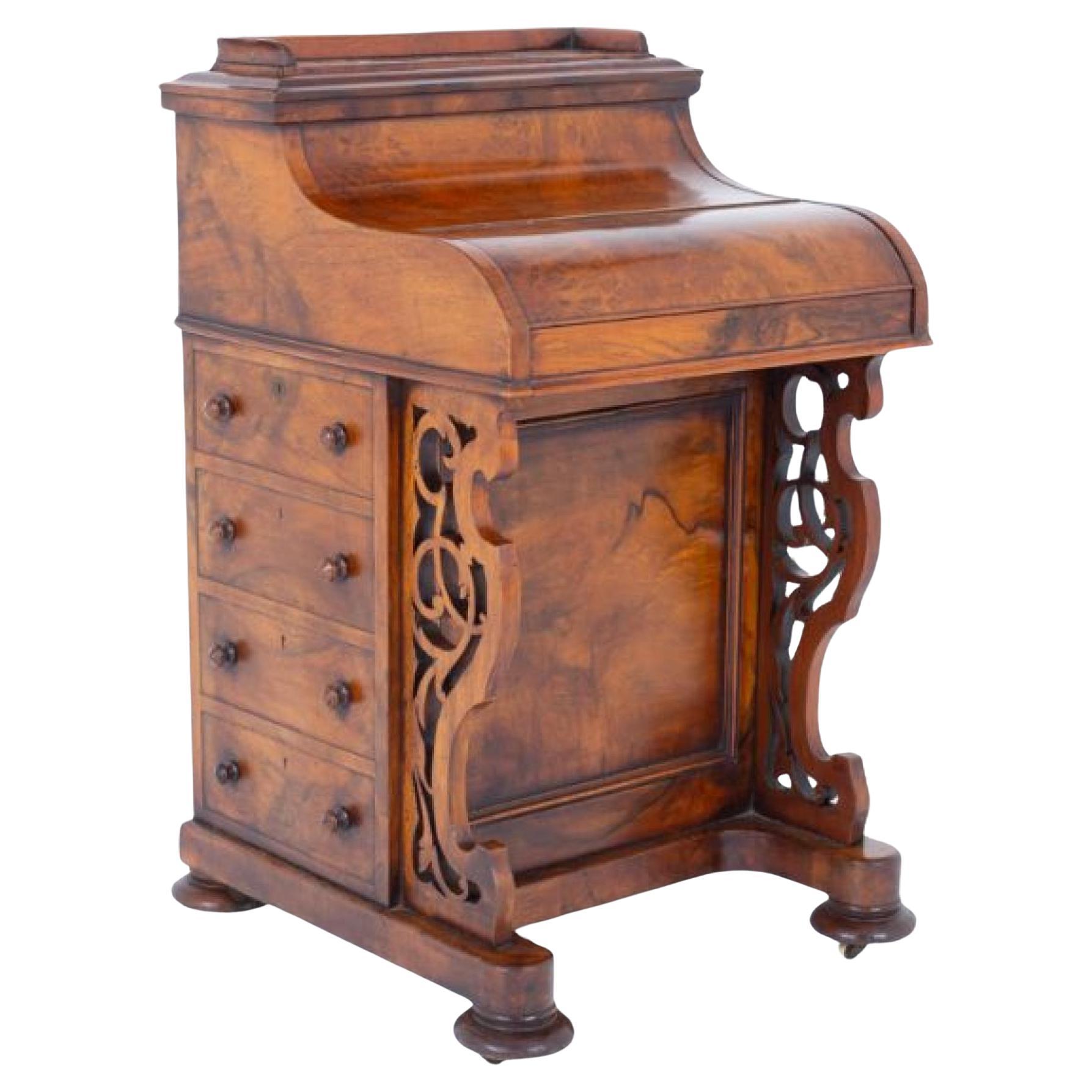 Victorian Davenport Desk Burr Walnut Pop Up Mechanism 1880 For Sale