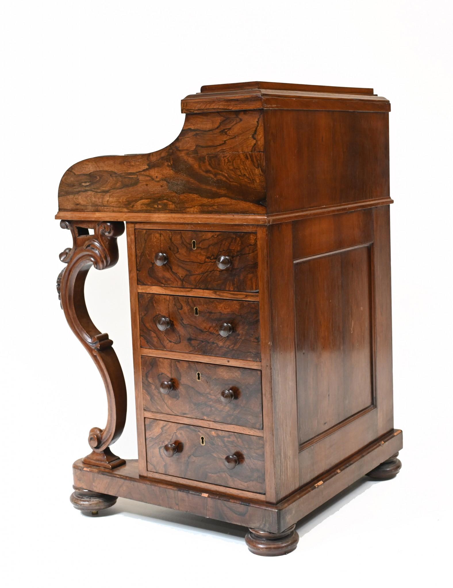 Rosewood Victorian Davenport Desk Pop Up Mechanism, 1860
