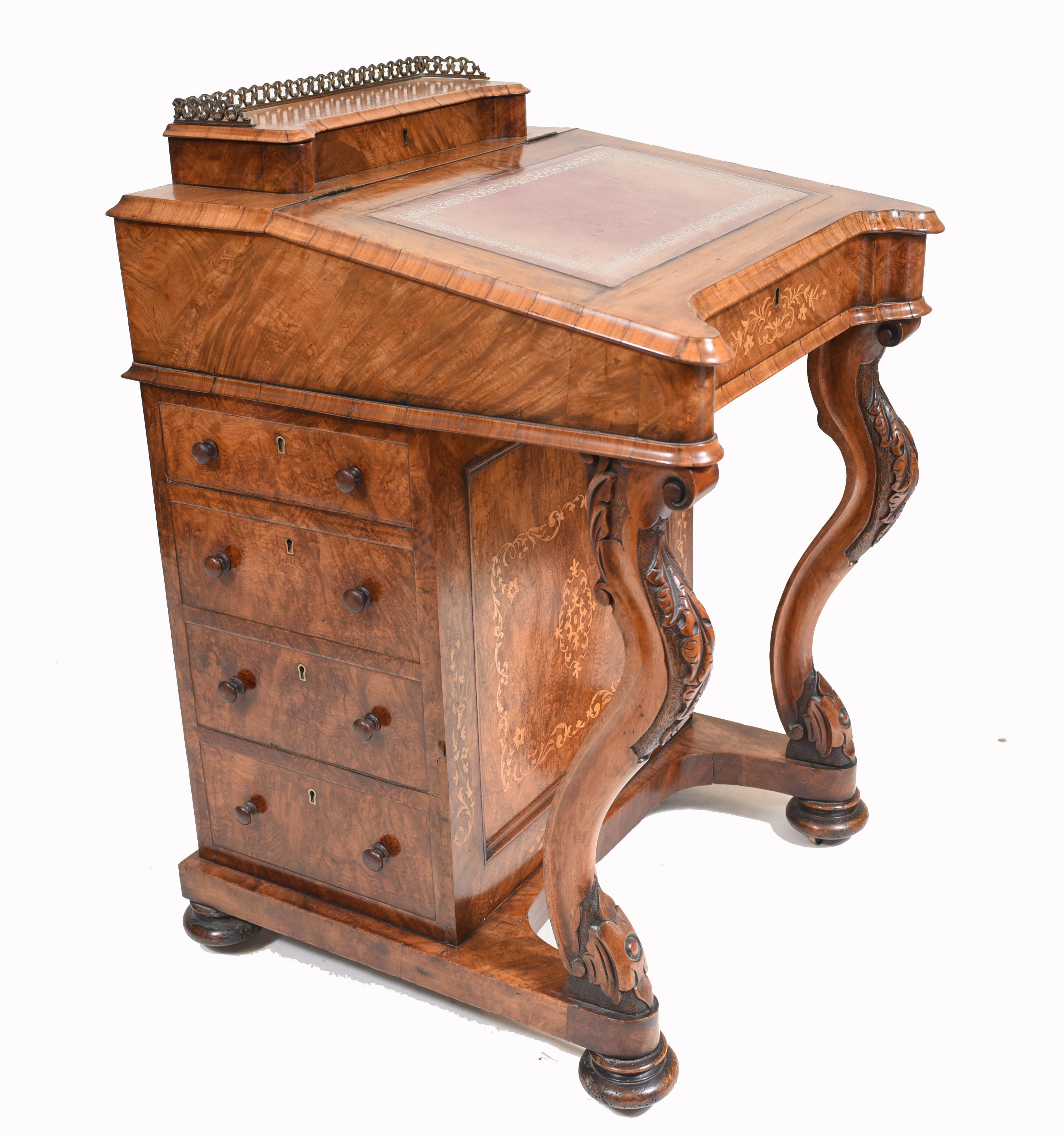 Victorian Davenport Desk Walnut Inlay, 1860 6