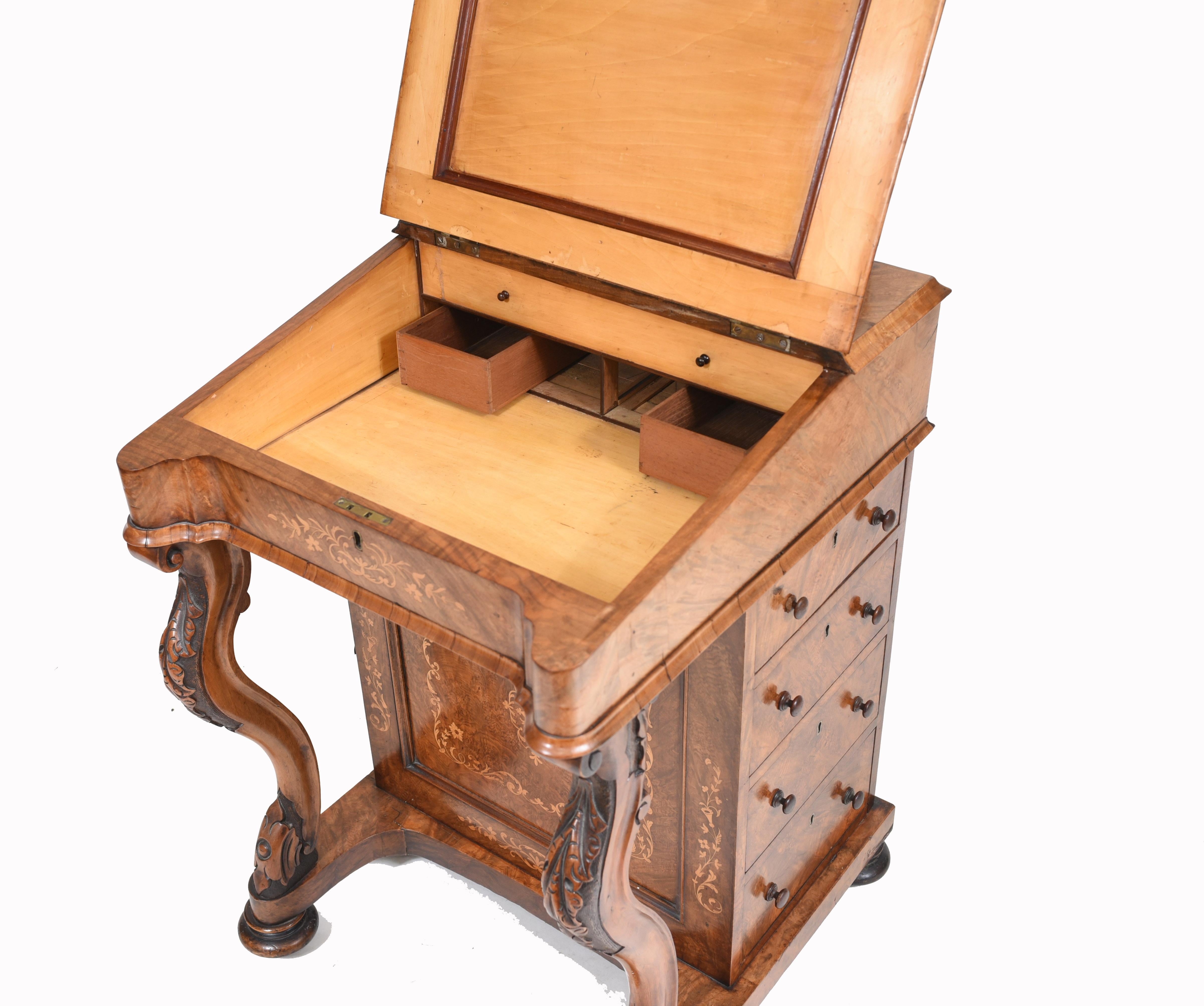 Victorian Davenport Desk Walnut Inlay, 1860 1