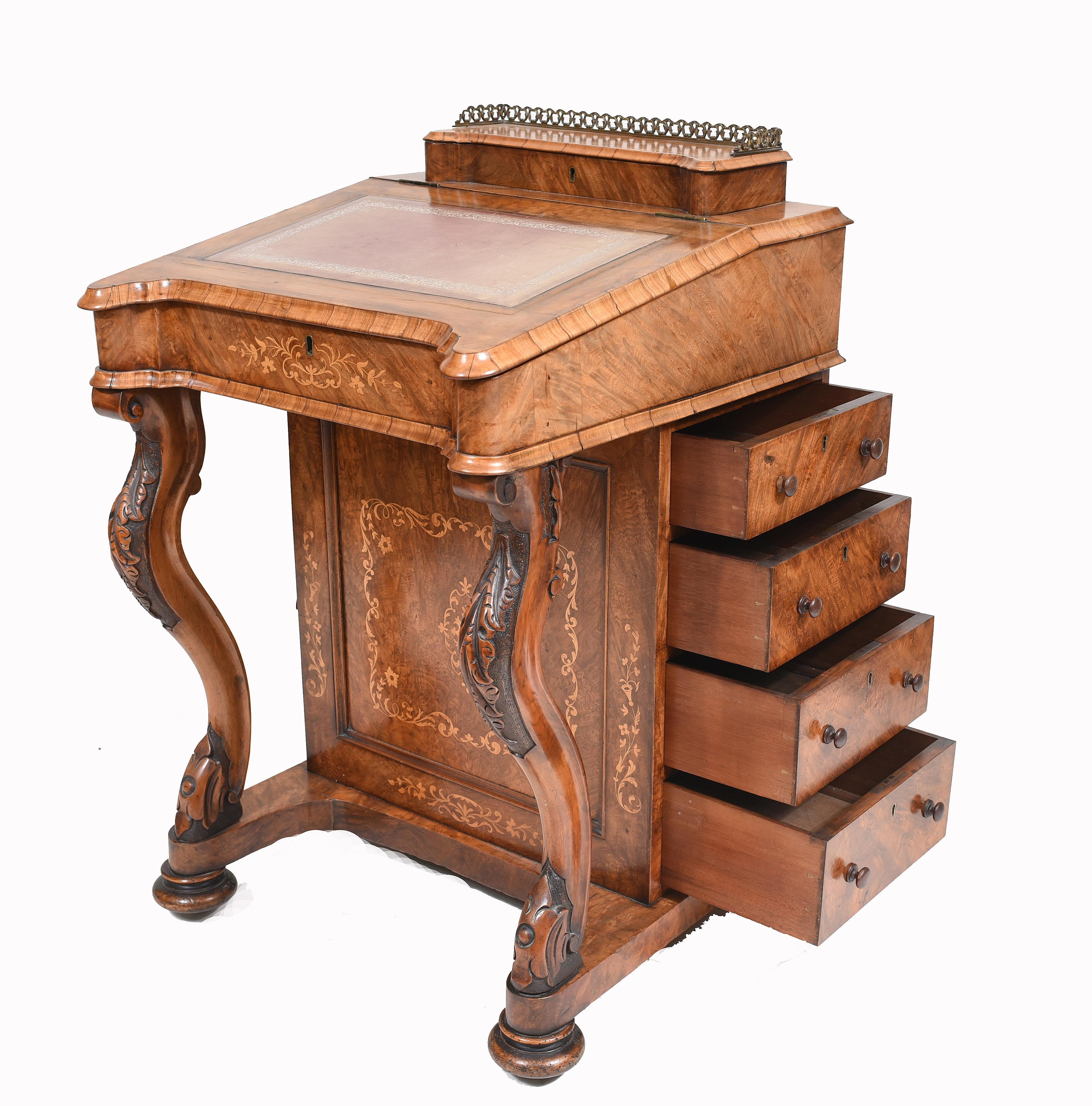 Victorian Davenport Desk Walnut Inlay, 1860 2