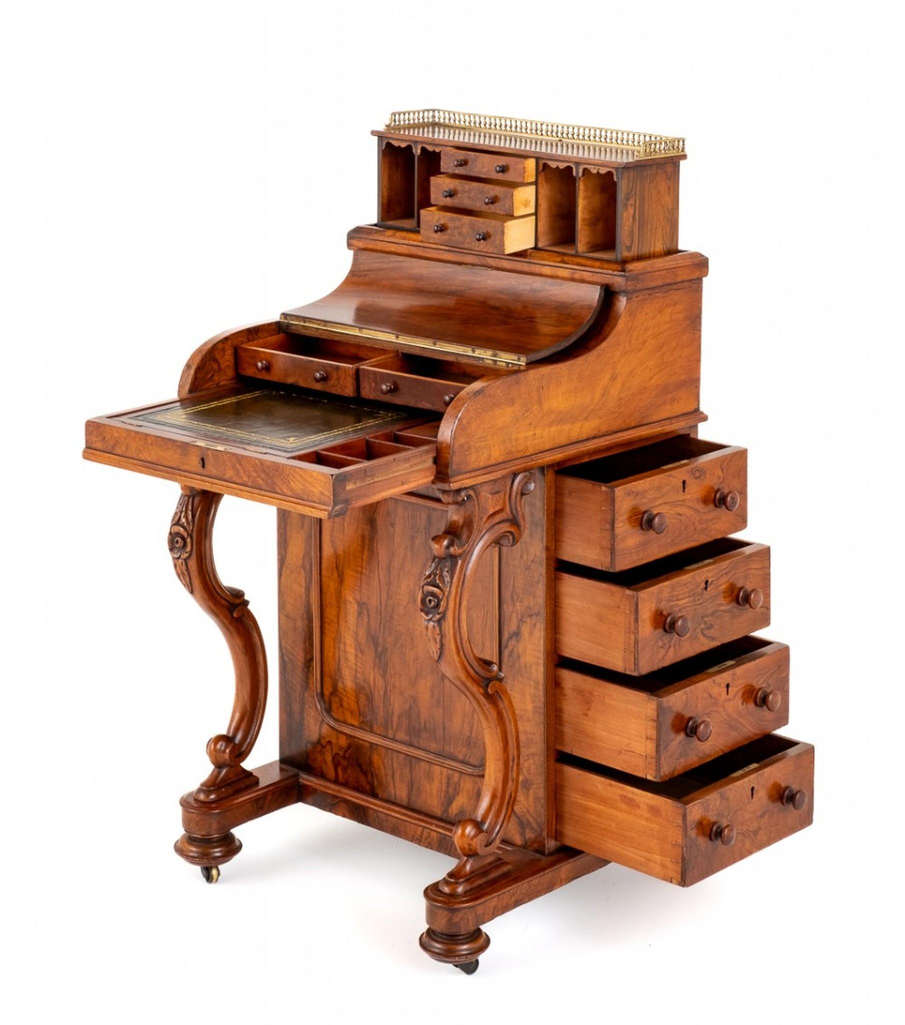 Mid-19th Century Victorian Davenport Desk Walnut Pop Up Mechanism 1860