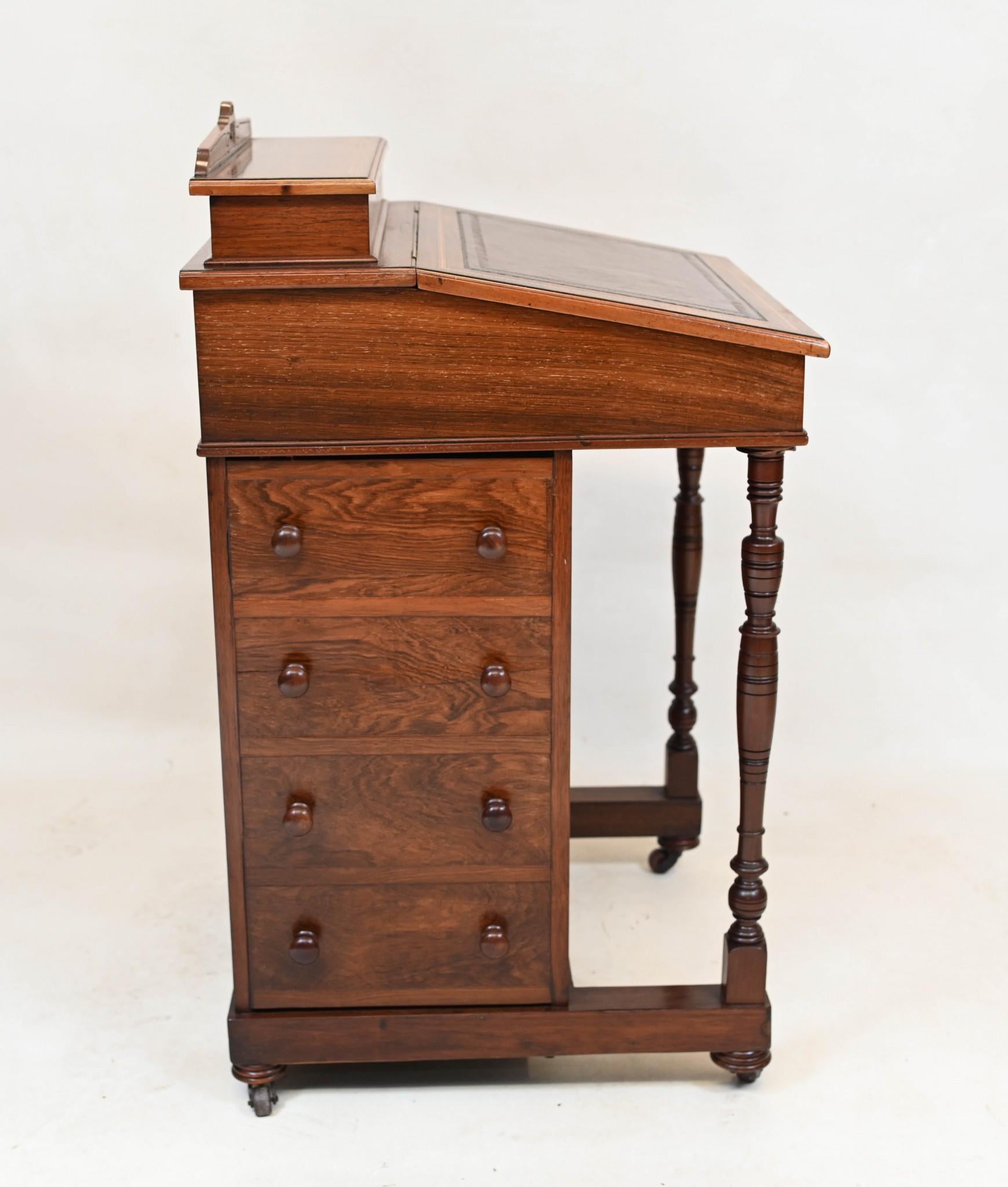 You are viewing a gorgeous Victorian Davenport desk
Hand crafted from mahogany with amazing patina and satinwood crossbanding
Lovingly restored and refinished brown tooled leather writing surface with gilt embossed edges
Circa 1880 on this gorgeous