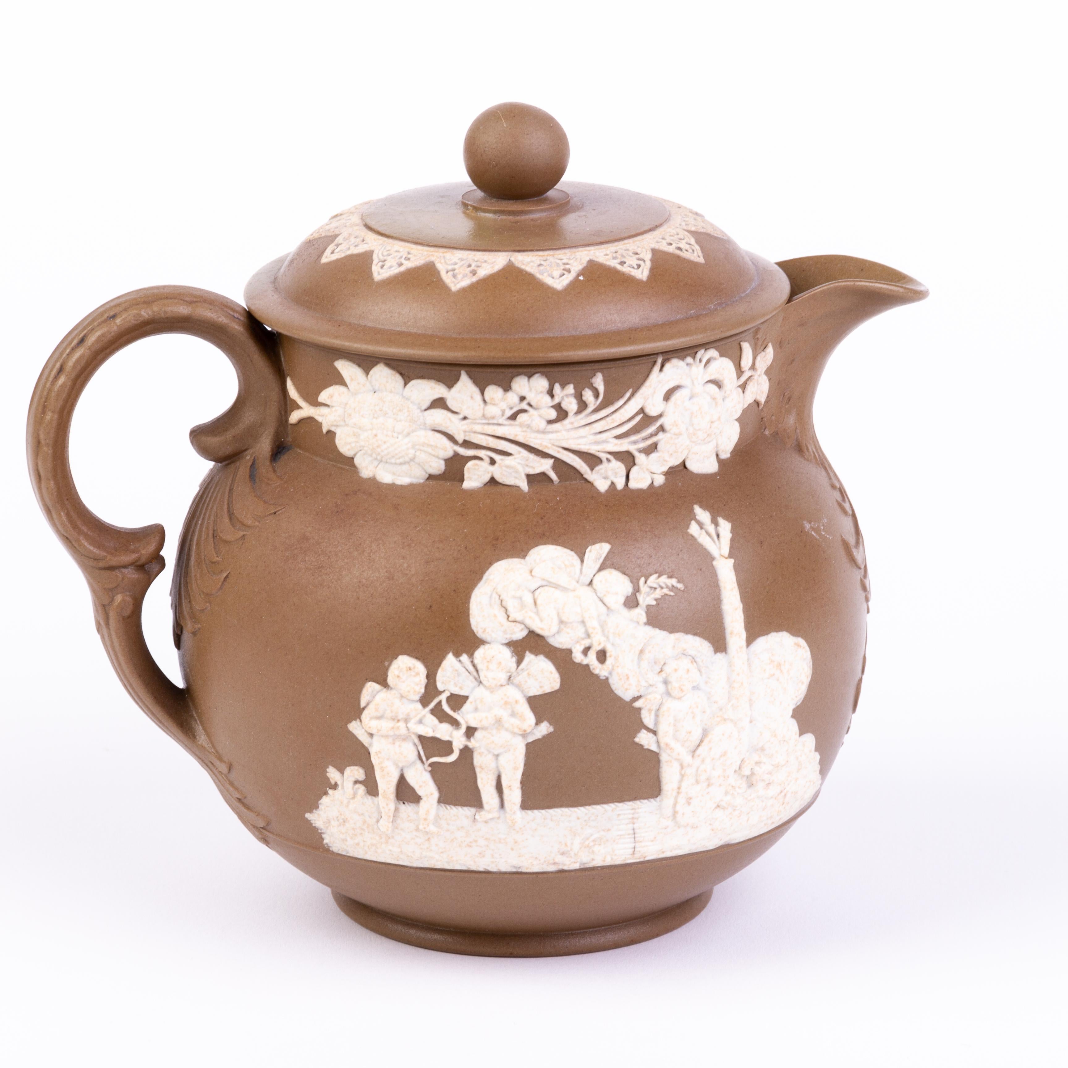 Victorian David Wilson Jasperware Putti Cameo Teapot 19th Century  In Good Condition In Nottingham, GB