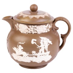 Antique Victorian David Wilson Jasperware Putti Cameo Teapot 19th Century 