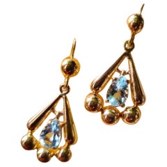 Victorian  Day and Night Aquamarine Dangle Earrings in Yellow Gold