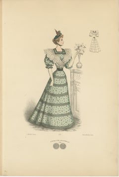 Victorian Day Elegance: Fashionable Gowns in Lithograph Published in 1889
