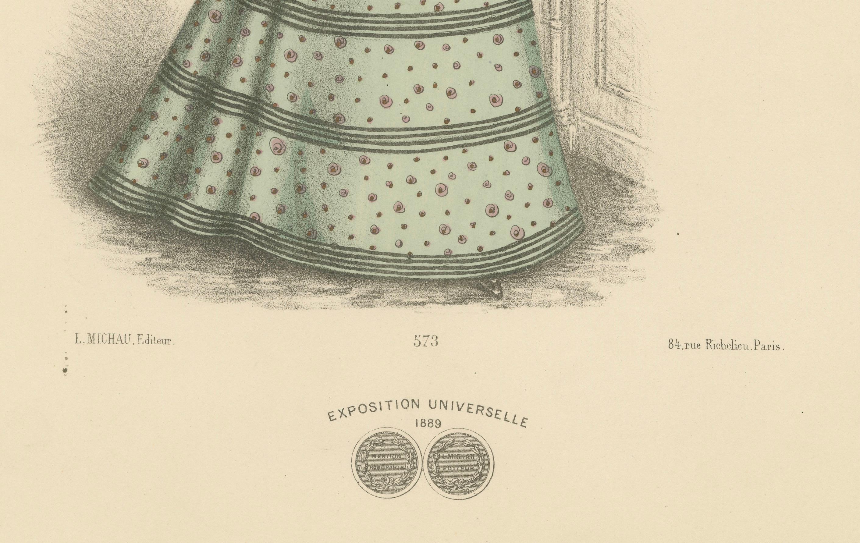 Eleganza del giorno vittoriano: Abiti alla moda in litografia Pubblicato nel 1889 In condizioni buone in vendita a Langweer, NL