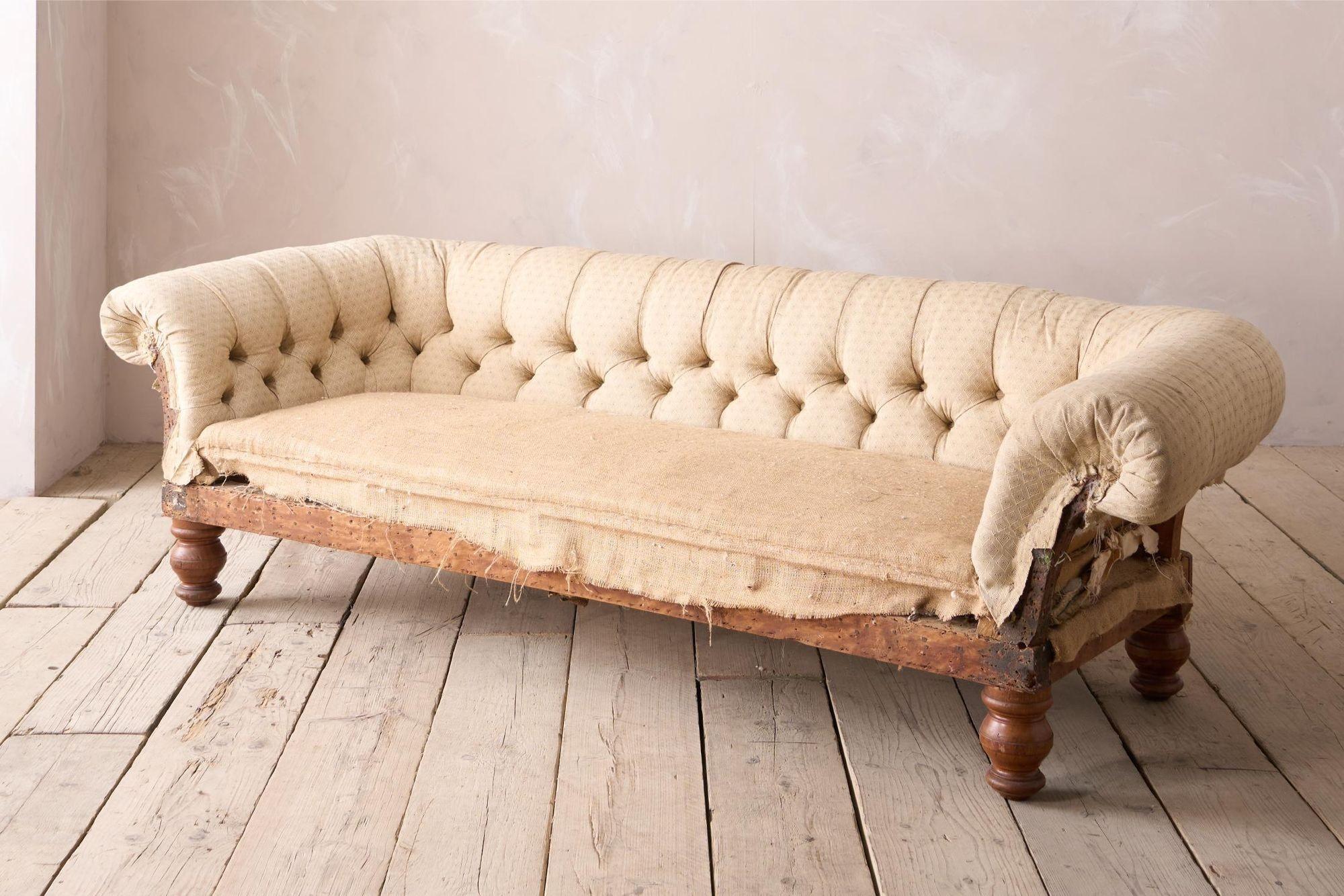 Beech Victorian deep buttoned scroll arm chesterfield sofa